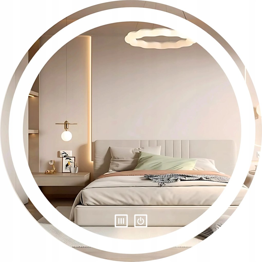 Fürdőszobai Tükör Led Kerek 80 cm Megvilágított Anti-fog Érintőképernyős 3 Szín