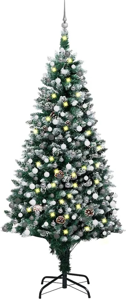 vidaXL LED-es műkarácsonyfa gömbkészlettel és tobozokkal 210 cm