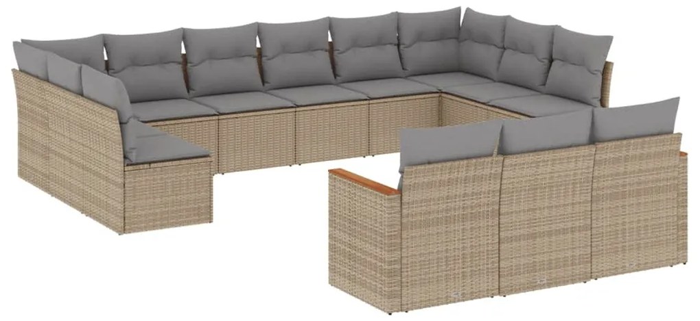 13részes vegyes bézs polyrattan kerti ülőgarnitúra párnákkal