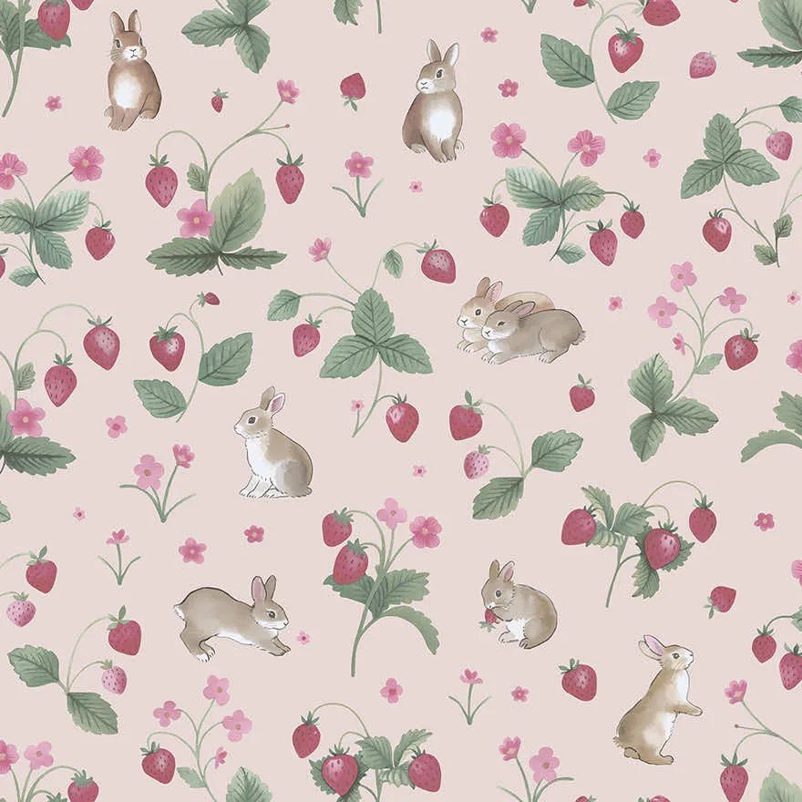 Holden Decor Adventure Awaits Bunnies & Berries rózsaszín állatos papír tapéta – 14141