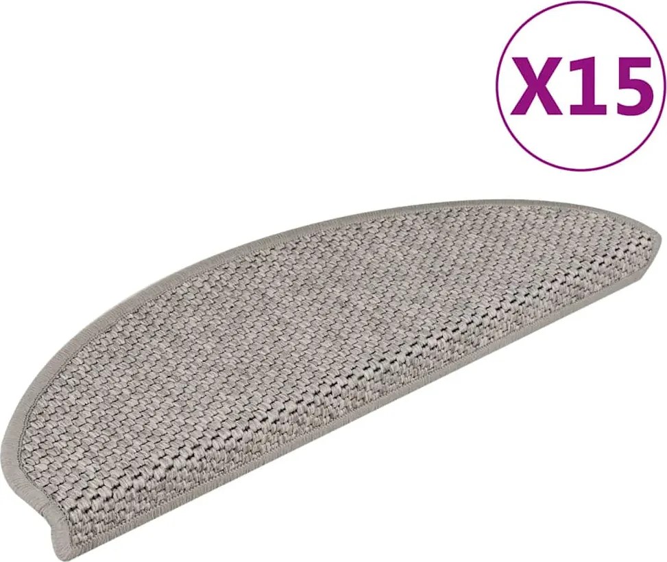vidaXL 15 db szizál hatású ezüstszínű öntapadó lépcsőszőnyeg 65x21x4cm