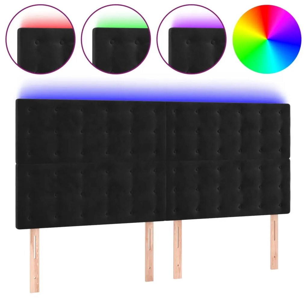 fekete bársony LED-es fejtámla 160x5x118/128 cm