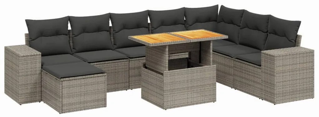 9 részes szürke polyrattan kerti ülőgarnitúra párnákkal