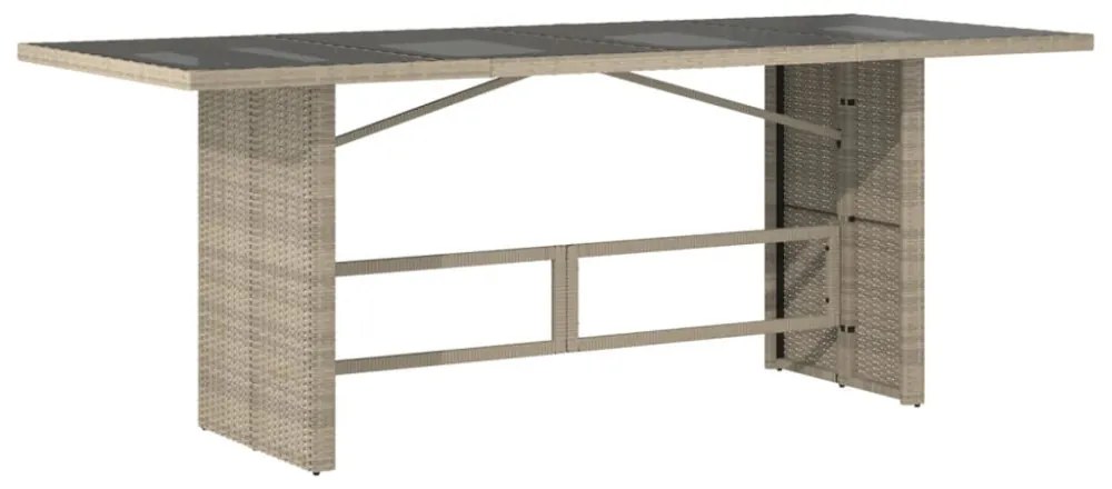 szürke polyrattan üveglapos kerti asztal 190x80x74 cm