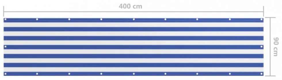 fehér-kék oxford-szövet erkélyparaván 90 x 400 cm