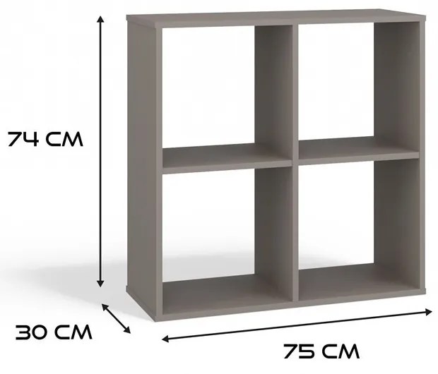 Malax 2x2 polc, 74x75x30 cm, agyag színű