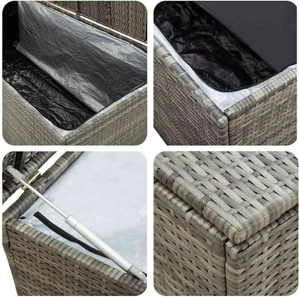 Szürke Polyrattan Kerti Tárolóláda 200 X 50 X 60 Cm