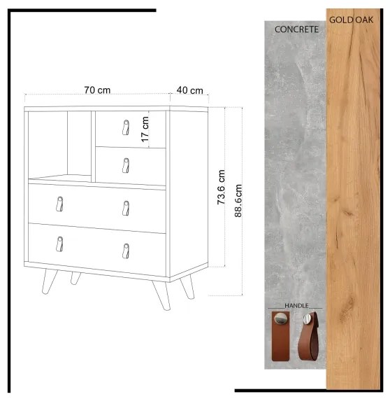 Komód WITLOF 87x70 cm barna/szürke