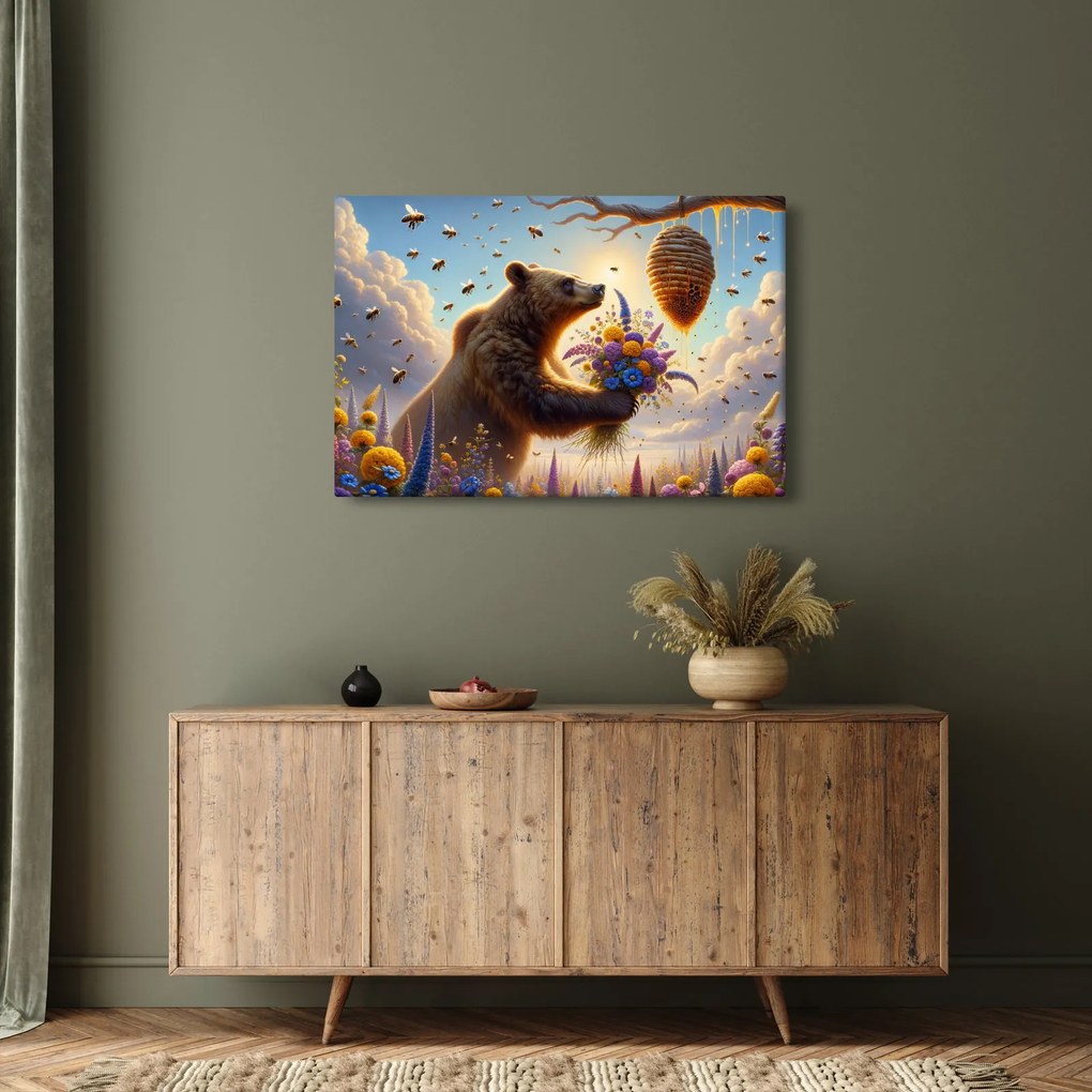 Kép - Medve és méhek (90x60 cm)