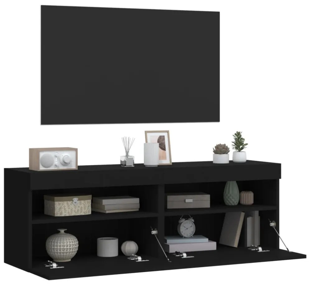 2 db fekete fali TV-szekrény LED-világítással 60x30x40 cm