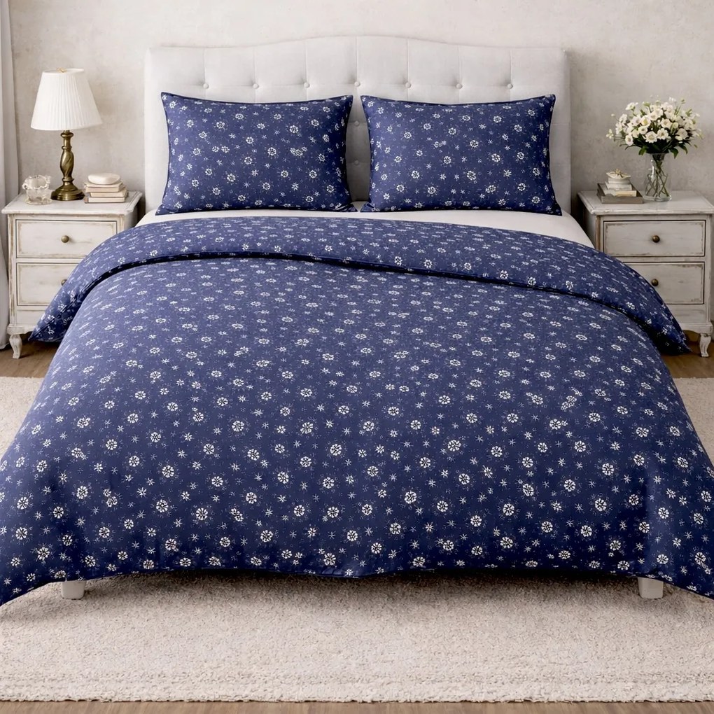 Márta kék pamut ágyneműhuzat 140x200cm+90x70cm TiaHome