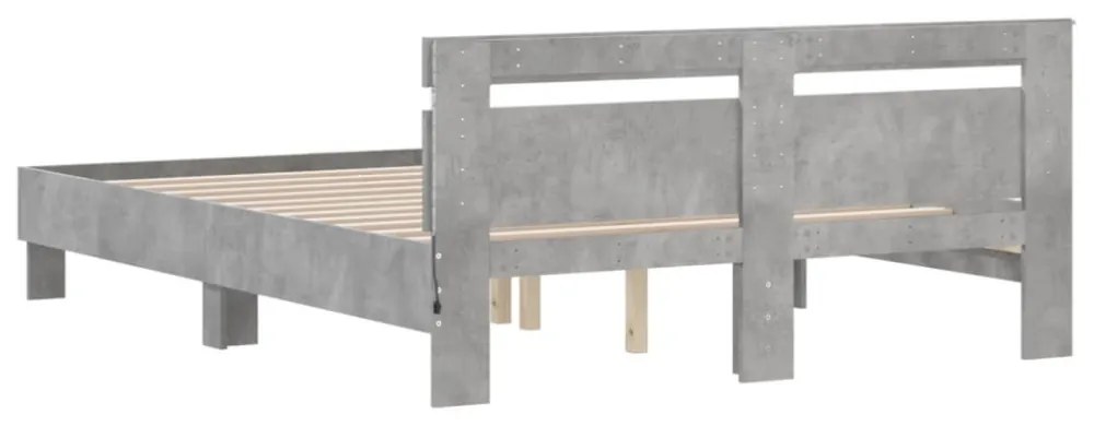 betonszürke ágykeret fejtámlával és LED-del 150x200 cm
