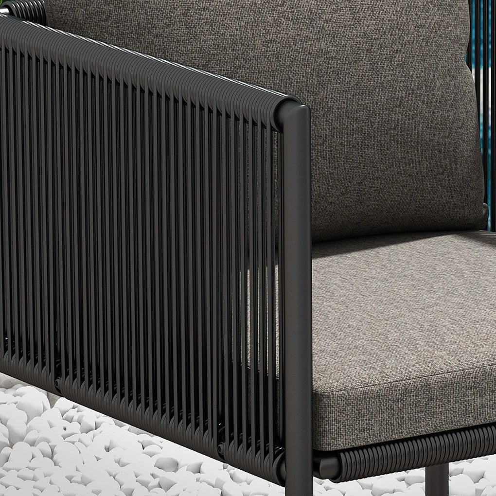 Outsunny 3 részes kültéri kertészett 1 asztallal és 2 székkel, 4 párnával, fekete fa hatású kompozit asztallappal | Aosom