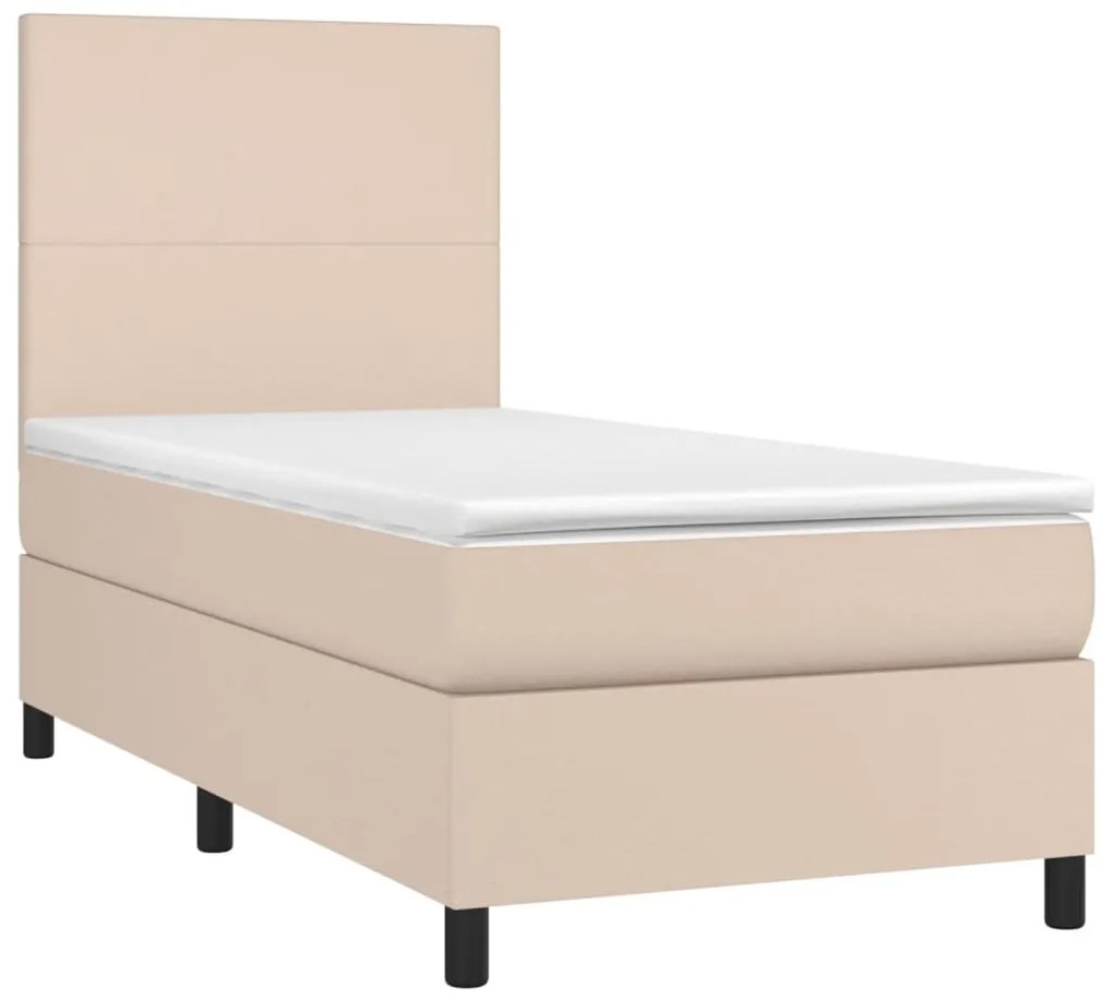 cappuccino színű műbőr rugós ágy matraccal és LED-del 90x190 cm
