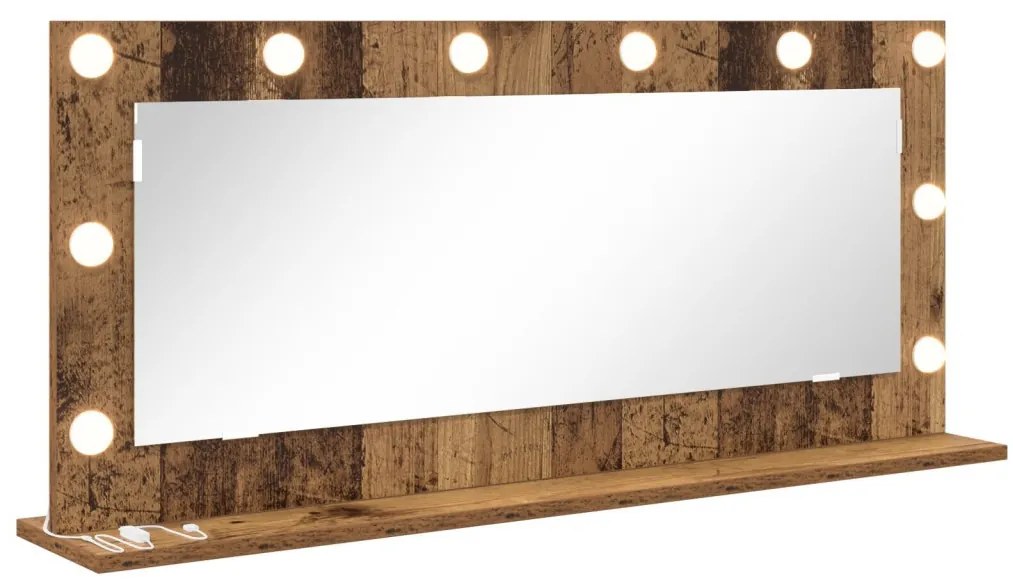 LED világításos sminktükör, régi fa, 100x45x18 cm
