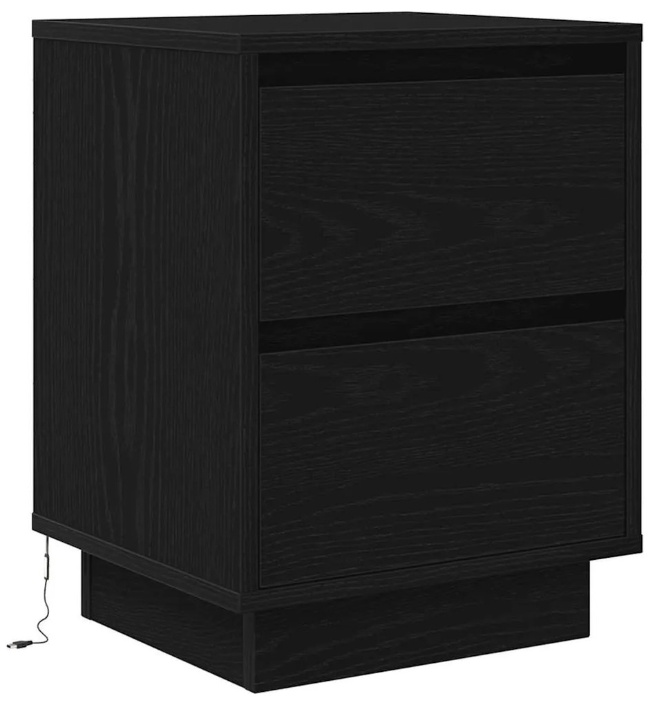 2 db fekete éjjeliszekrények LED világítással 38x34x50 cm
