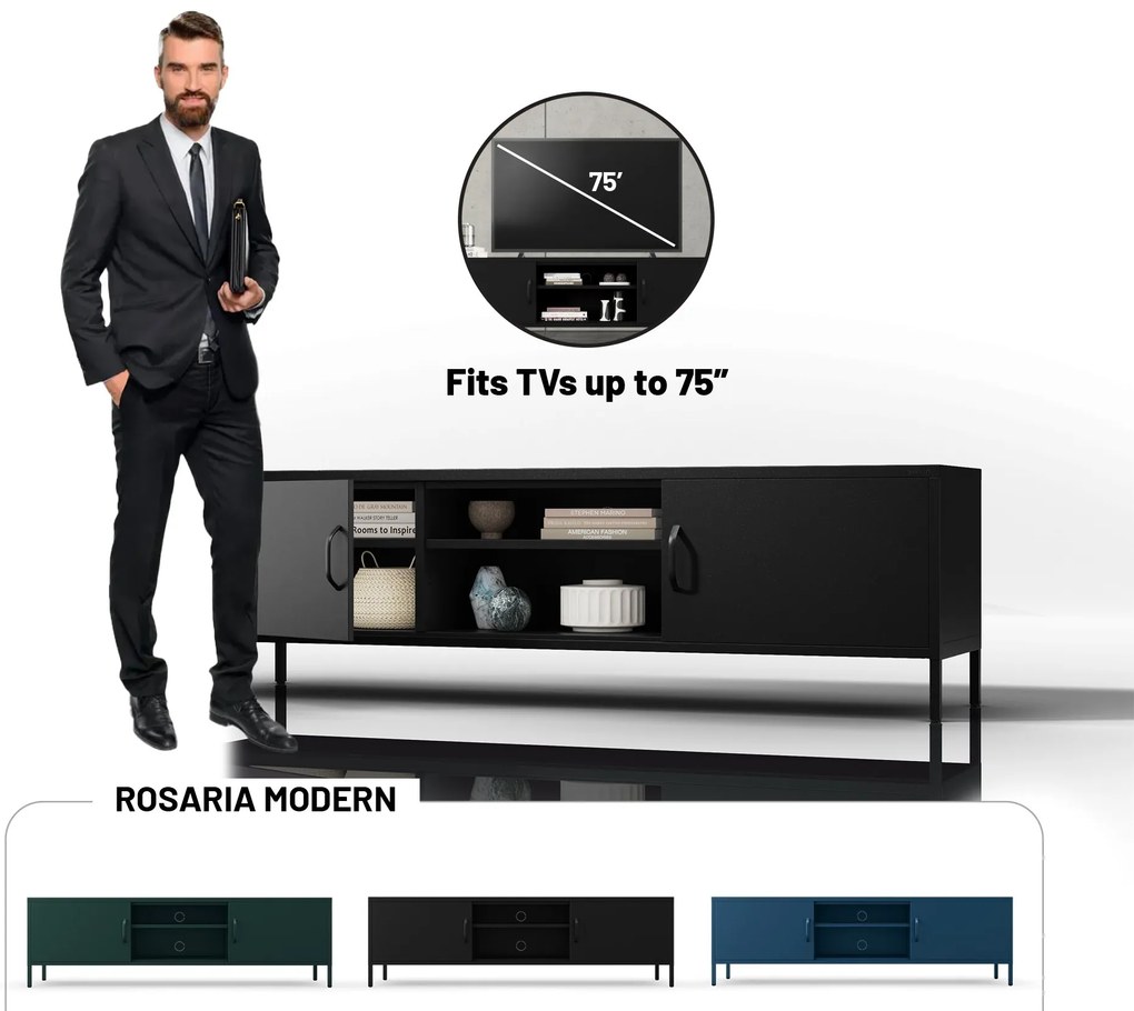 XL ROSARIA RTV SZEKRÉNY – FEKETE (1700 x 400 x 500)