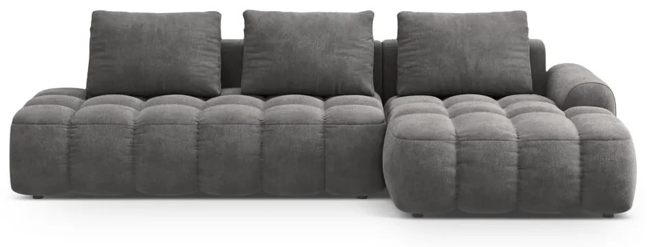 Szürke bársony kinyitható-tárolóhelyes sarokkanapé (jobb oldali-heverő résszel) Linz – Cosmopolitan Design