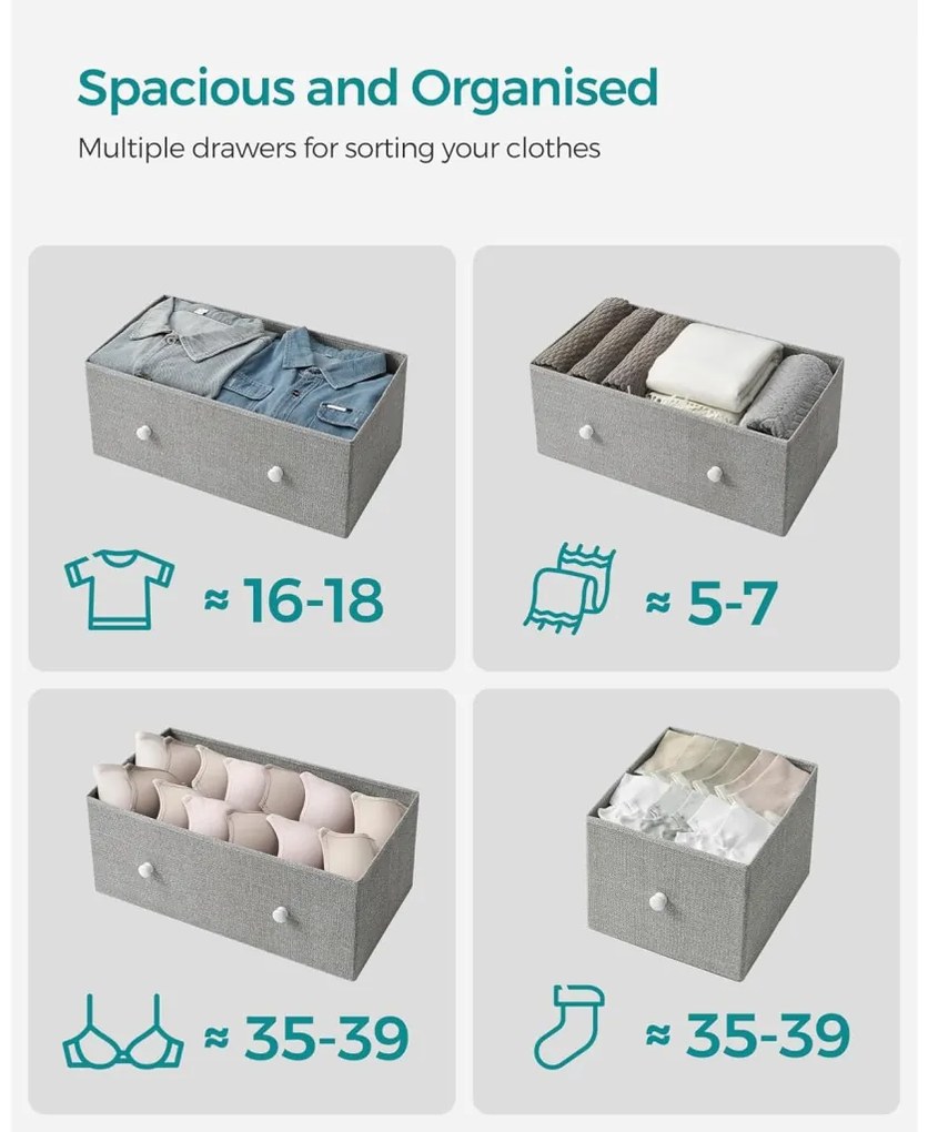 Tároló szekrény öt fiókkal, ruhás szekrény, fehér és világosszürke 80x30x85cm