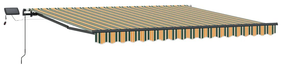 kézi behúzható napellenző LED-del, zöld és sárga 450x300 cm