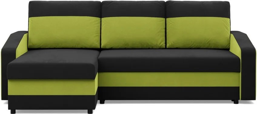 Hewlet sarokkanapé, 2 ágyneműtartóval, szövet anyag, univerzális oldal, bonell töltet, fekete - zöld