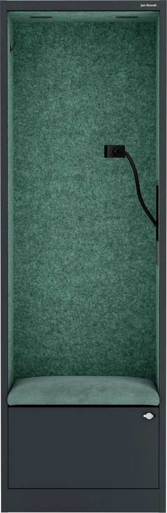 Irodai hangszigetelő fülke ülőkével és USB-C csatlakozóval, antracit színű váz / zöld ülőke, 600 mm: SALLY MentalBox