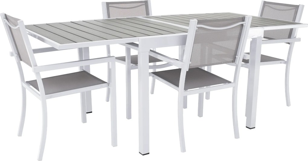 Kerti rakásolható szék, fehér acél/világosszürke, DORIO