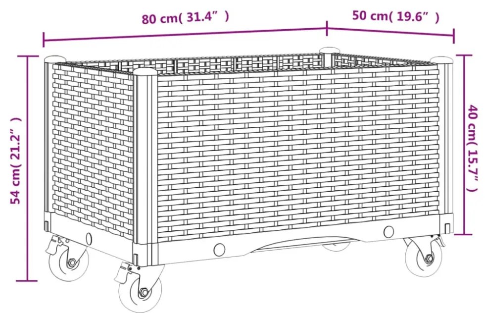 vidaXL barna polipropilén rácsos kerekes ültetőláda 80 x 50 x 54 cm