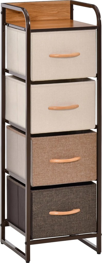 HOMCOM Szövet Komód Hálószobába 4 Hajtható Fiókkal Fából készült Tetővel és Fém Vázával Nappaliba 31x29x99 cm Több színben | Aosom