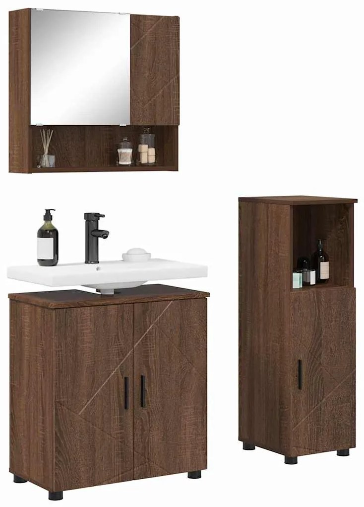 Fürdőszoba bútor szett 3 pcs barna tölgy 61 x 35 x 64 cm