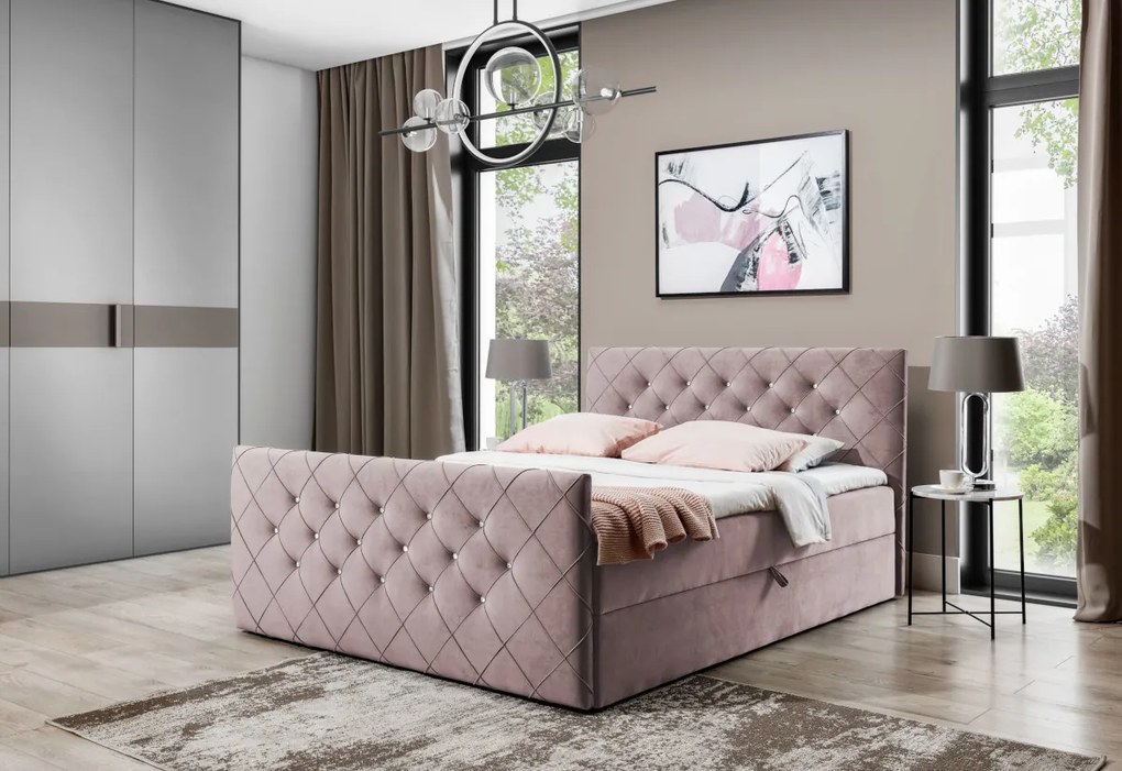 MATRAGI kárpitozott boxspring ágy + topper, 180x200, riviera 62 (stary rozowy)