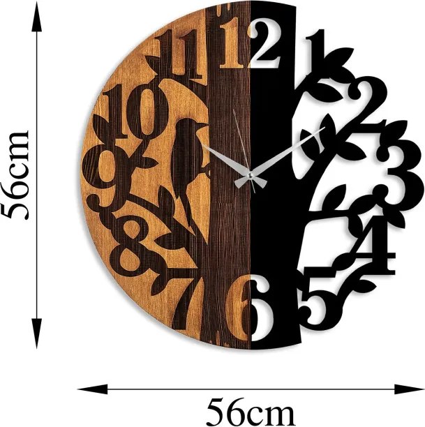 Wooden Clock 71 dió-fekete fa-fém falióra, Ø56 cm