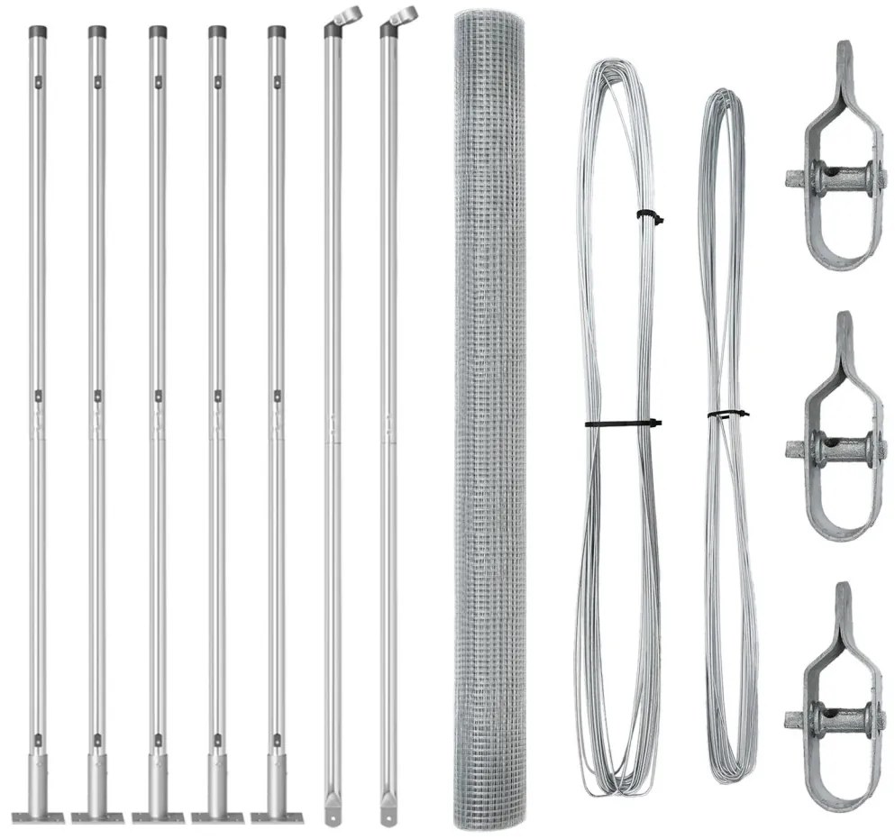 Horganyzott Drótkerítés 7 Flangált Oszloppal 1.4x10 m Horganyzott Acélból