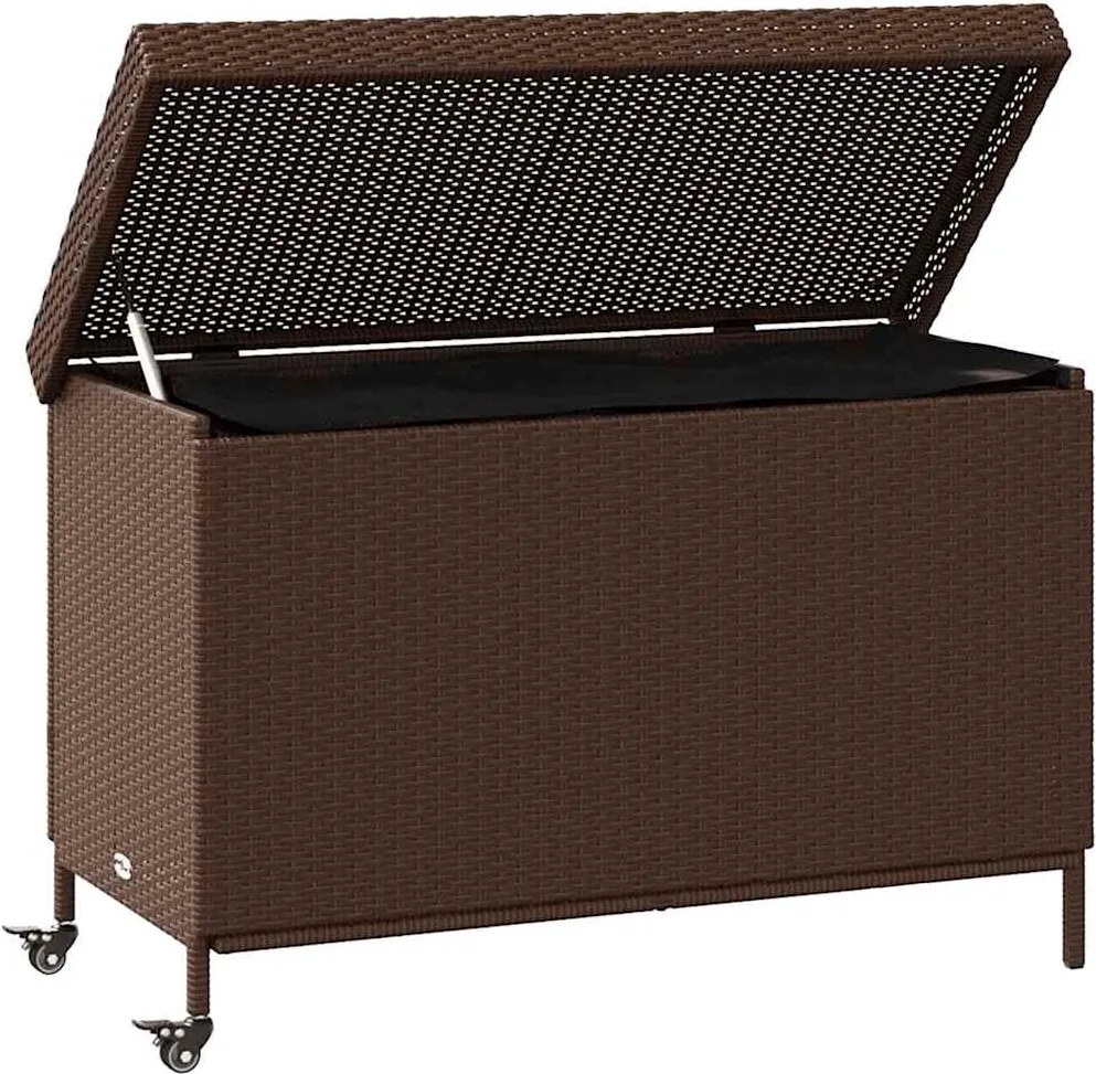 Barna Polyrattan Kerti Tárolóláda Kerekekkel 110X55X73 Cm