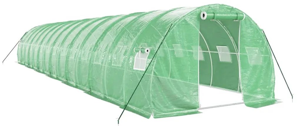 zöld acélvázas melegház 42 m² 14 x 3 x 2 m