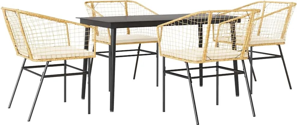 vidaXL 5 észes barna polyrattan üveg kerti étkezőgarnitúra párnával