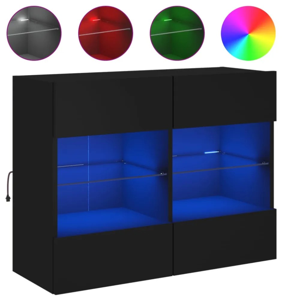 fekete fali TV-szekrény LED-világítással 78,5x30x60,5 cm