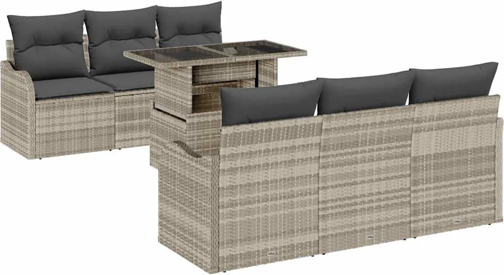 vidaXL Kerti Kanapé Szett párnával 7 pcs Világosszürke Poli rattan