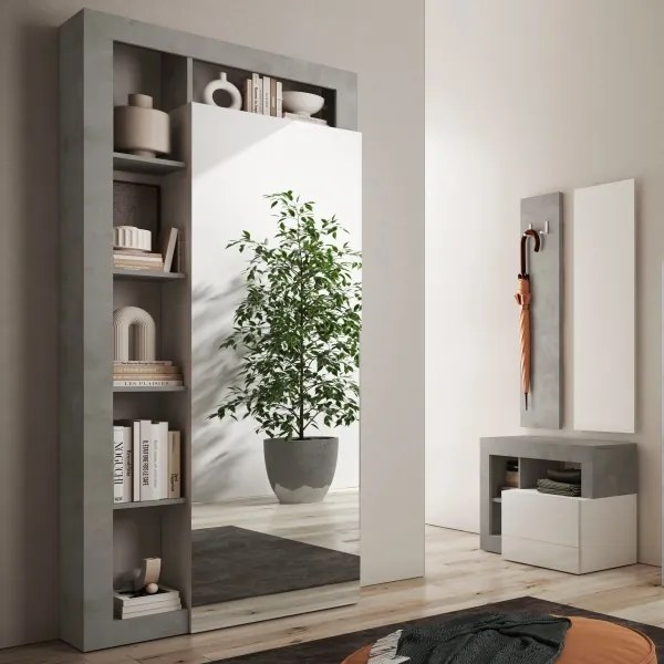 LENOR gardróbszekrény 91x209 cm fehér/szürke betonhatású