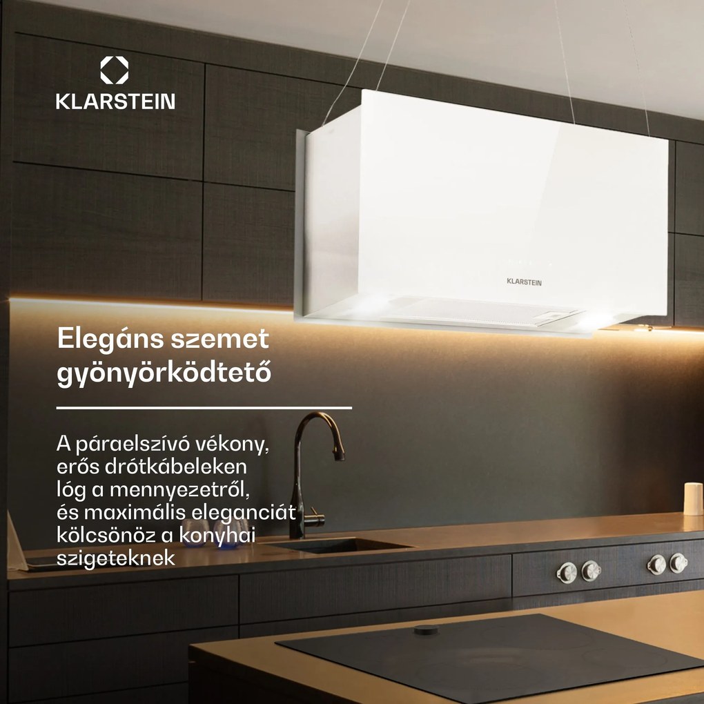 Klarstein Kronleuchter L, mennyezeti páraelszívó, 60 cm, 577 m³/ó, LED, érintőképernyős, fehér