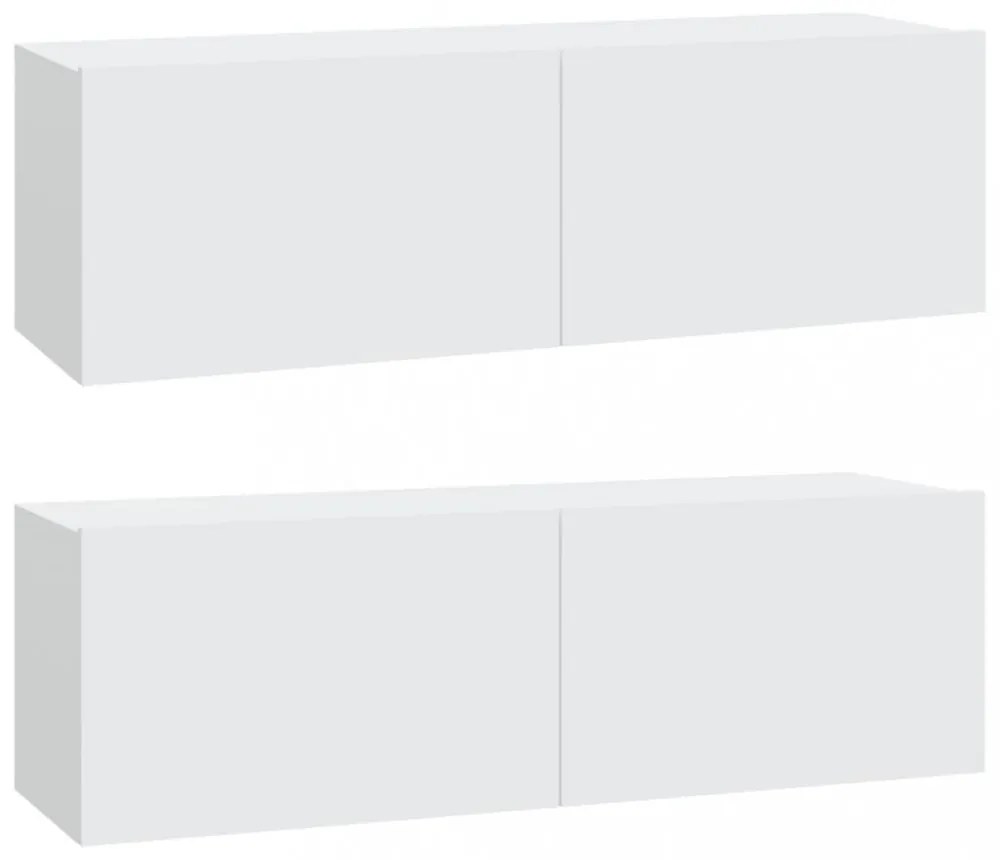 2 db fehér szerelt fa fali TV-szekrény 100 x 30 x 30 cm