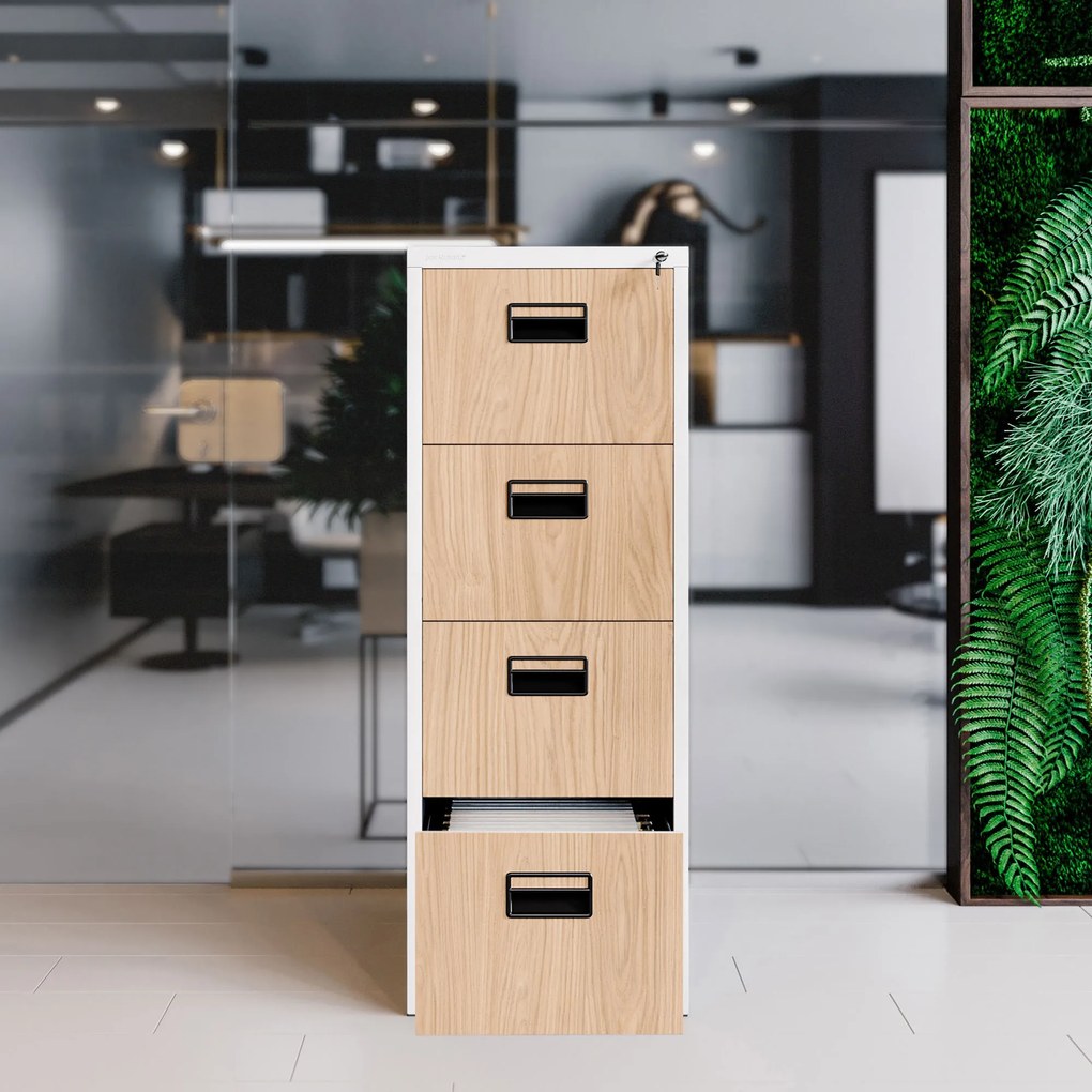 Fém irattároló szekrény 4 fiókkal, fehér/sonoma tölgy, 460x1320x620 mm: SARA Eco Design