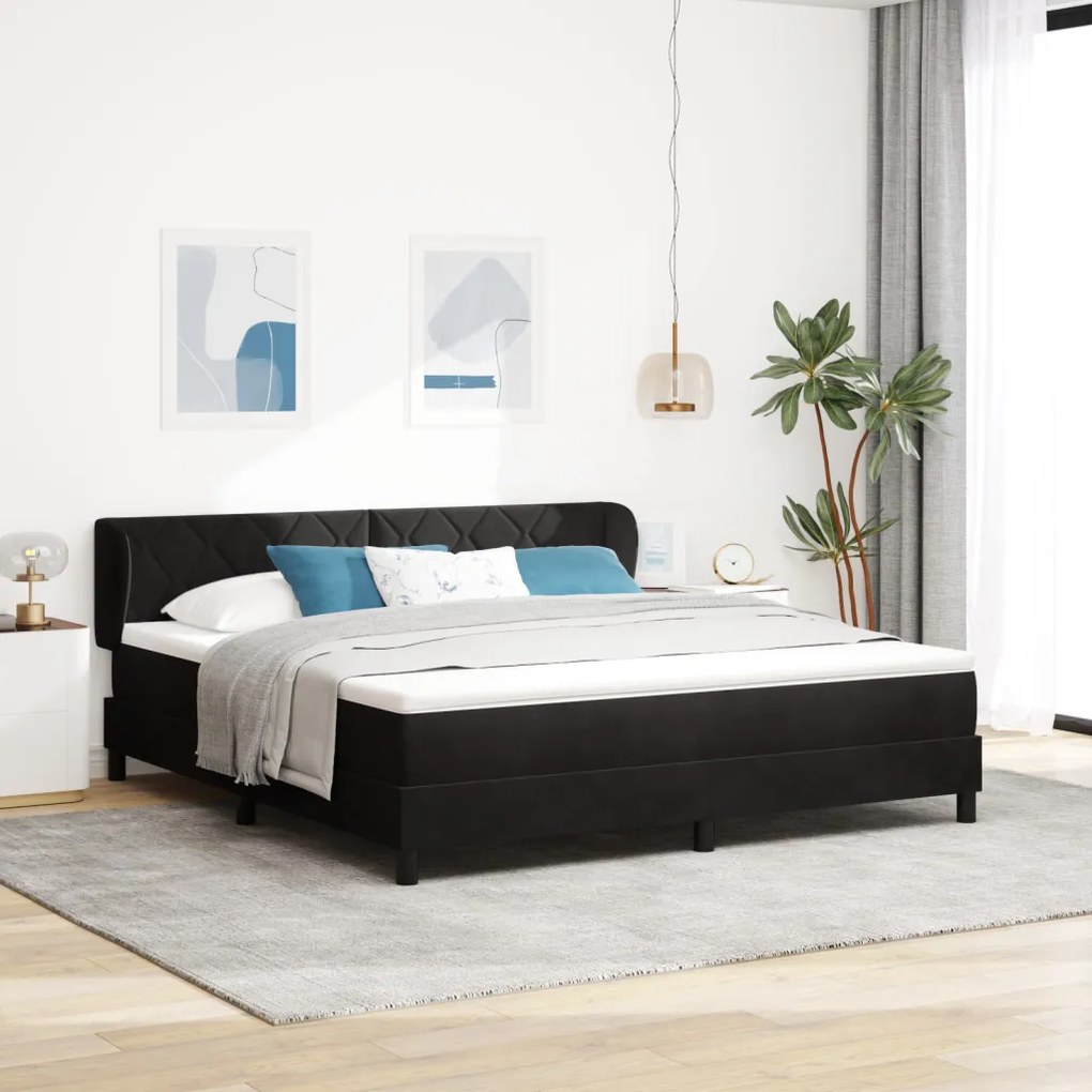 Boxspring Ágy Matraccal, Fekete, 180x200 cm, Bársonyos
