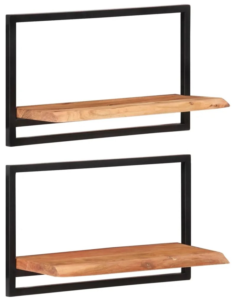 2 darab tömör akácfa és acél falipolc 60 x 25 x 35 cm