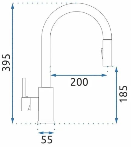 REA-B0669 - FRESH mosogató csaptelep kihúzható zuhanyfejjel, 39,5 cm, aranyszínű