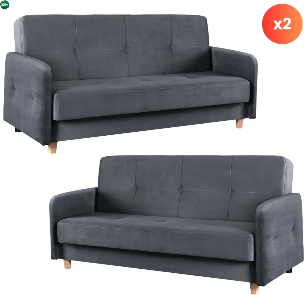 Zestaw 2x Sofa Rozkładana CUBA Szara