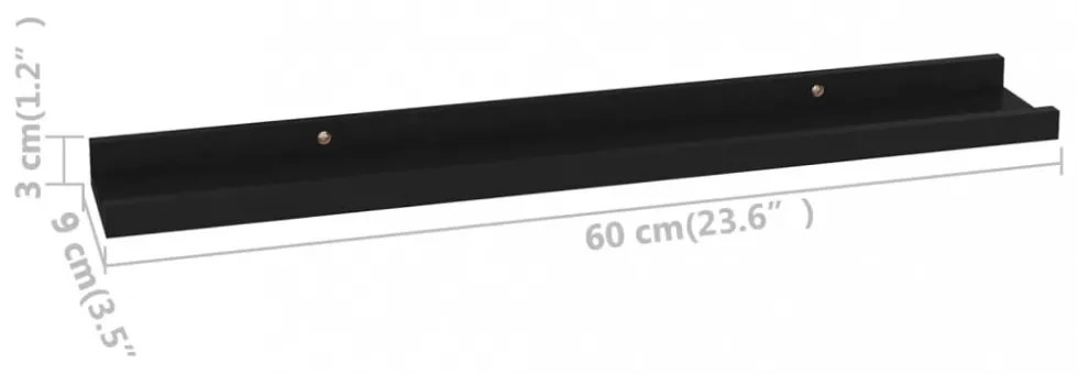 4 db fekete fali polc 60 x 9 x 3 cm