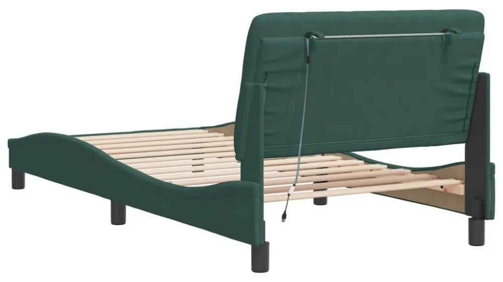 sötétzöld bársony ágykeret LED-ekkel matrac nélkül 100 x 200 cm
