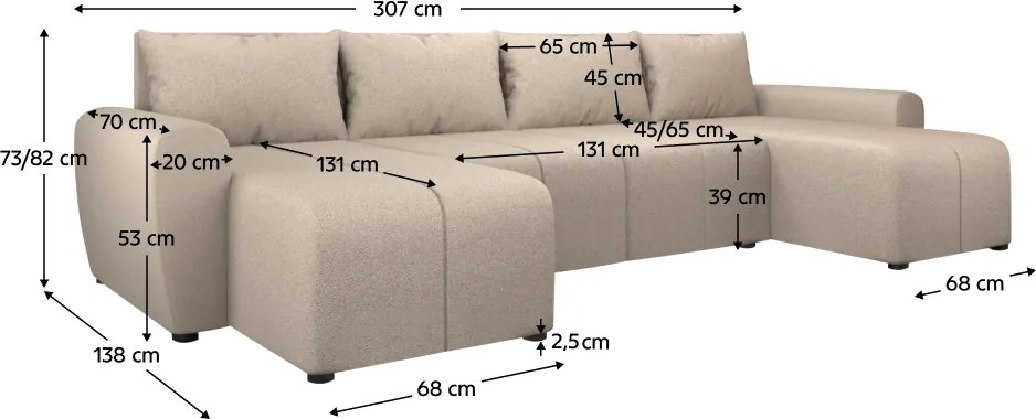 Univerzális ülőgarnitúra, bézs, DELIN U UNI