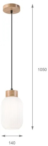 Csillár zsinóron HARMONY 1xE27/15W/230V átm. 14 cm fehér/tölgy